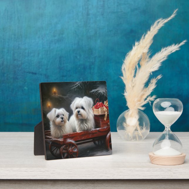 Maltese Snowy Sleigh Christmas Decor Plaque (Insitu)