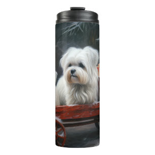 Maltese Snowy Sleigh Christmas Decor Thermal Tumbler