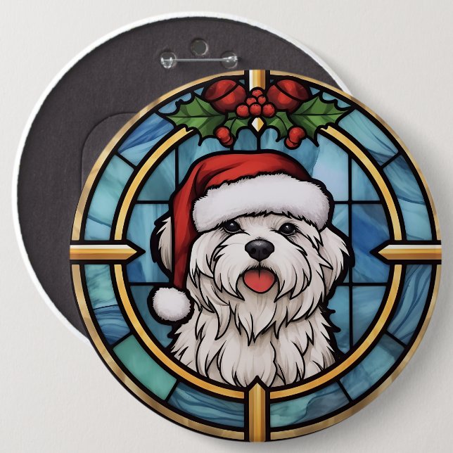 Maltese Stained Glass Christmas 6 Cm Round Badge (Front & Back)