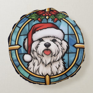 Maltese Stained Glass Christmas Round Cushion