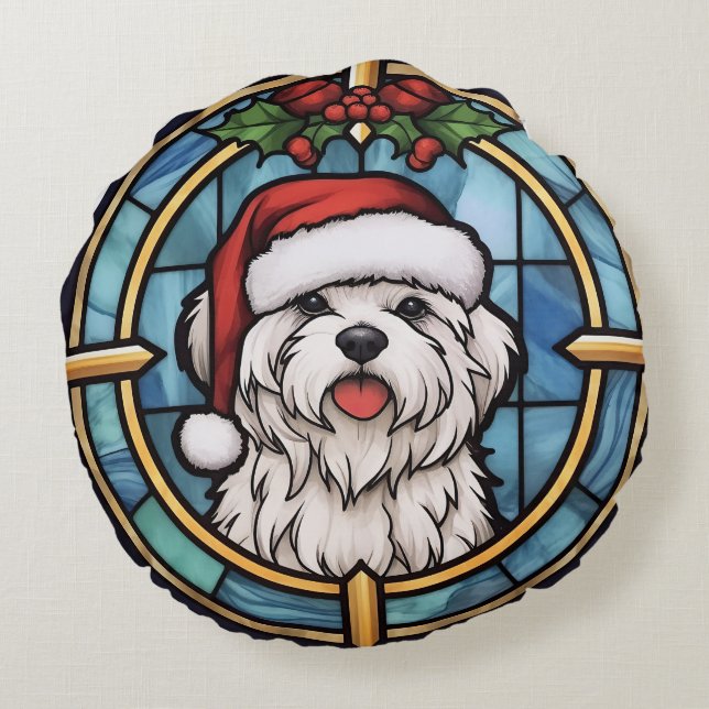 Maltese Stained Glass Christmas Round Cushion (Back)