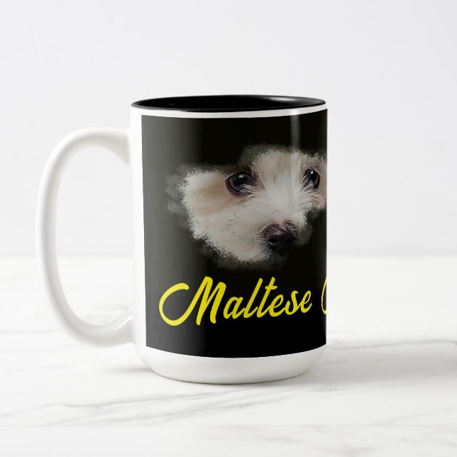 Maltese Terrier Eyes Solid Colour  Two-Tone Coffee Mug (Left)