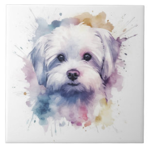 Maltese Terrier Watercolor dog pet Tile