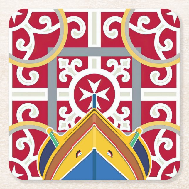 Maltese Tile and Luzzu Design - Malta Coaster (Front)
