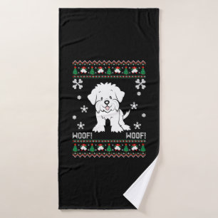 Maltese Ugly Christmas Sweater Bath Towel