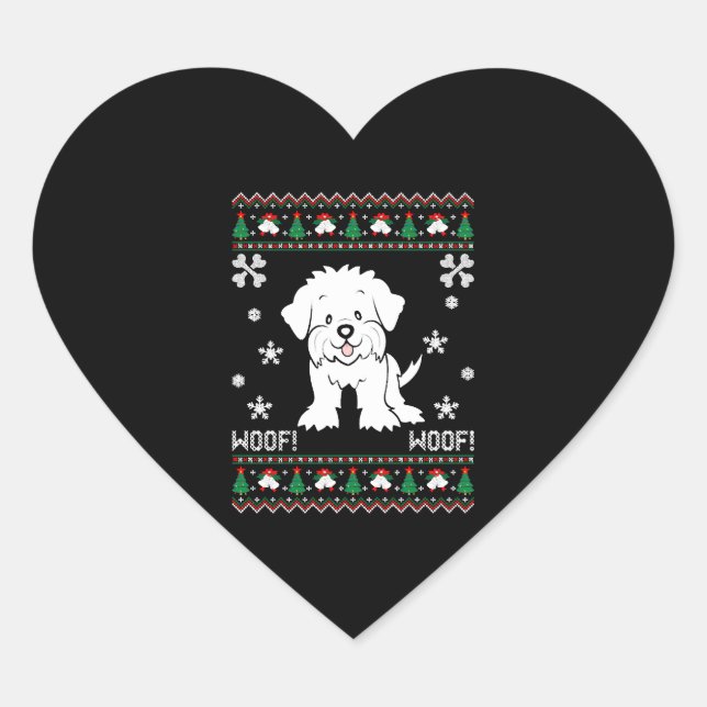 Maltese Ugly Christmas Sweater Heart Sticker (Front)