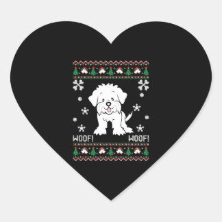 Maltese Ugly Christmas Sweater Heart Sticker