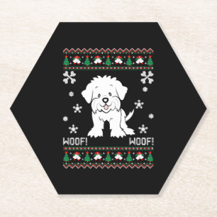 Maltese Ugly Christmas Sweater Paper Coaster