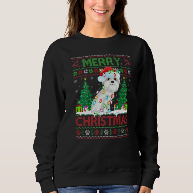 Maltese Ugly Christmas Sweater Reindeer Lights For (Front)