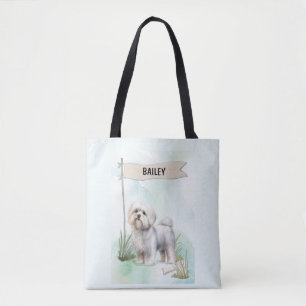 Maltese Watercolor Personalised Dog Tote Bag