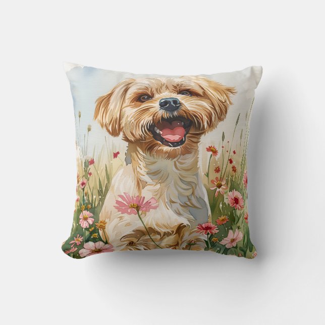 Maltese Watercolor Throw Pillow (Front)