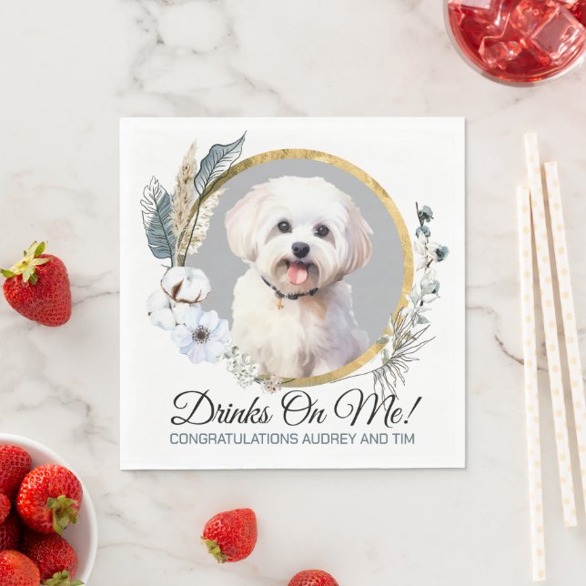 Maltese Wedding Napkins With Dogs Photo (Insitu)