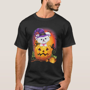 Maltese Witch Pumpkin Halloween Dog Lover Costume T-Shirt
