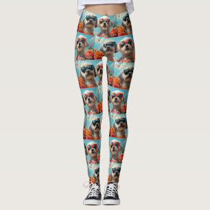 Maltese with Heart Roses Valentine's Day  Leggings