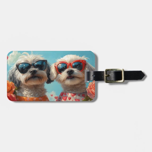Maltese with Heart Roses Valentine's Day  Luggage Tag (Front Horizontal)