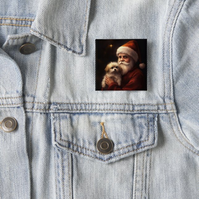 Maltese With Santa Claus Festive Christmas  15 Cm Square Badge (In Situ)