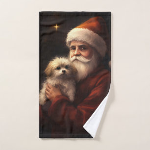 Maltese With Santa Claus Festive Christmas Bath Towel Set