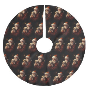 Maltese With Santa Claus Festive Christmas  Brushed Polyester Tree Skirt