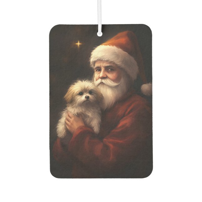 Maltese With Santa Claus Festive Christmas  Car Air Freshener (Front)