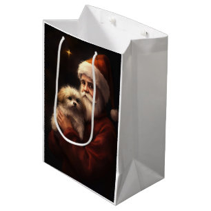 Maltese With Santa Claus Festive Christmas  Medium Gift Bag