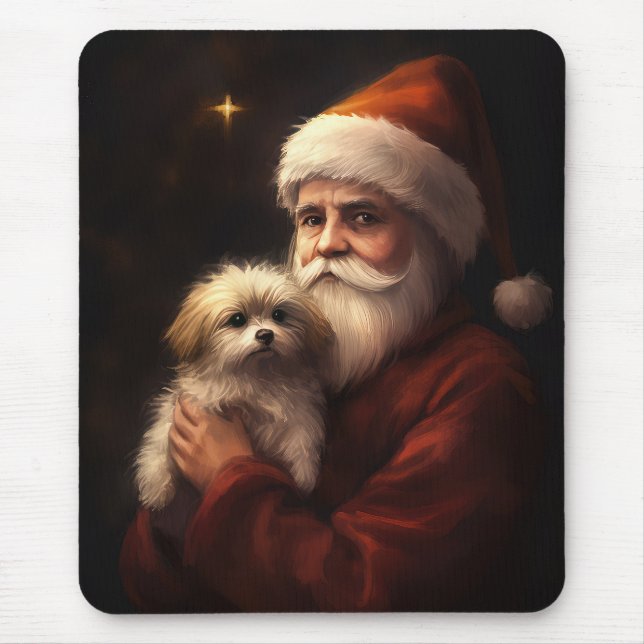 Maltese With Santa Claus Festive Christmas  Mouse Mat (Front)