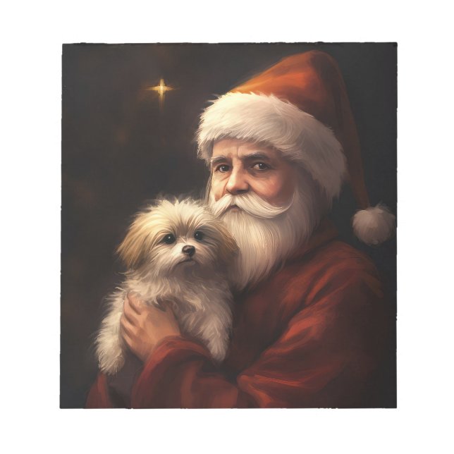 Maltese With Santa Claus Festive Christmas  Notepad (Front)