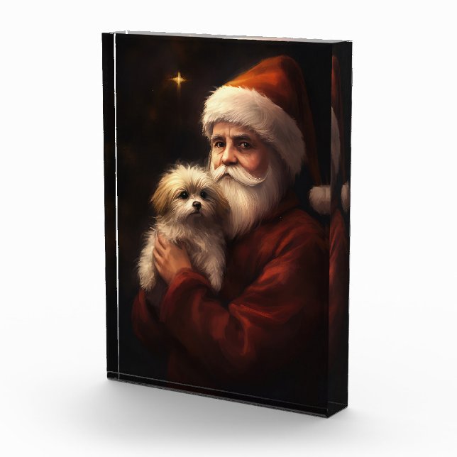 Maltese With Santa Claus Festive Christmas  Photo Block (Right)