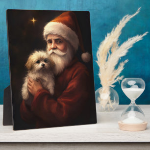 Maltese With Santa Claus Festive Christmas  Plaque