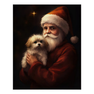Maltese With Santa Claus Festive Christmas  Poster