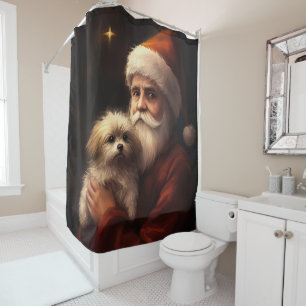 Maltese With Santa Claus Festive Christmas  Shower Curtain