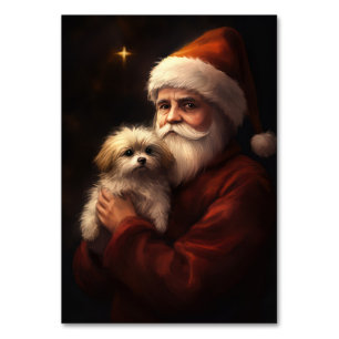 Maltese With Santa Claus Festive Christmas Table Number