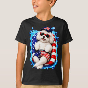 Maltese with sunglasses patriotic dog summer pool T-Shirt