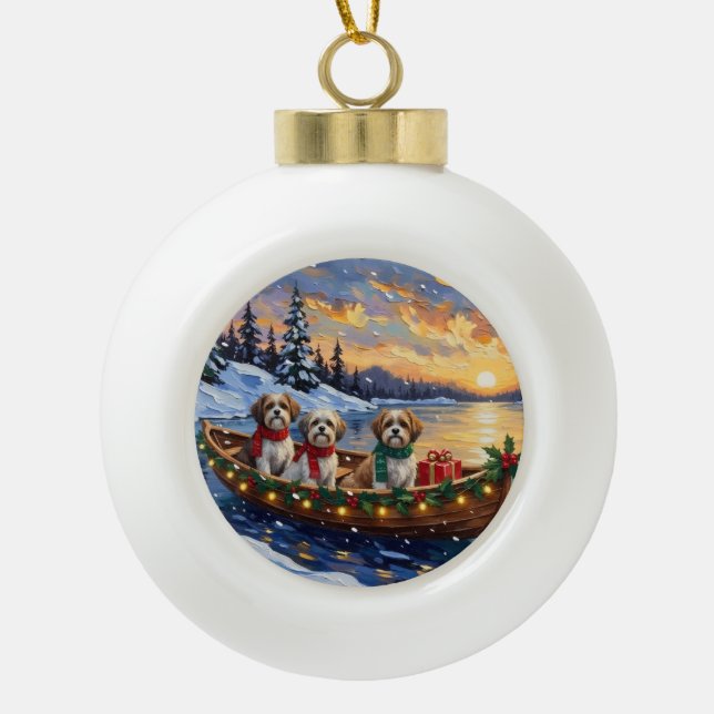 Malti Tzu Christmas Boat Holiday Ceramic Ball Christmas Ornament (Front)