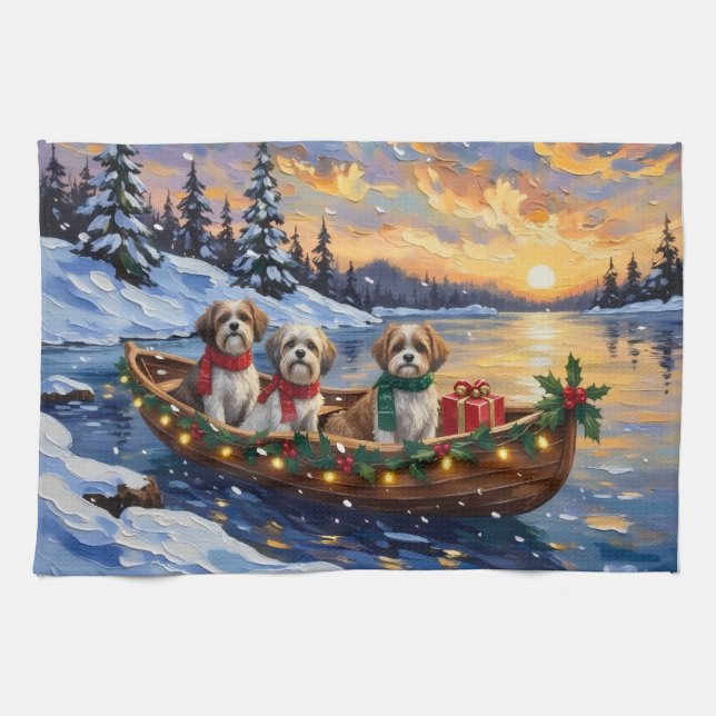 Malti Tzu Christmas Boat Holiday Tea Towel (Horizontal)