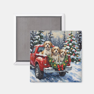 Malti-Tzu Christmas Red Truck Holiday Magnet