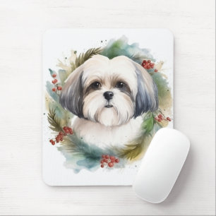 Malti Tzu Christmas Wreath Festive Pup Mouse Mat