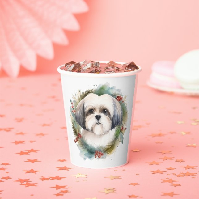 Malti Tzu Christmas Wreath Festive Pup Paper Cups (Insitu)