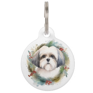 Malti Tzu Christmas Wreath Festive Pup Pet Tag