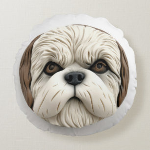 Malti Tzu Dog 3D Inspired Round Cushion