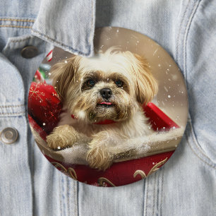 Malti Tzu Dog Christmas Festive 6 Cm Round Badge
