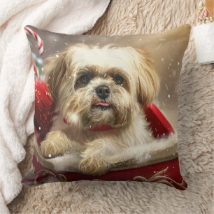 Malti Tzu Dog Christmas Festive Cushion
