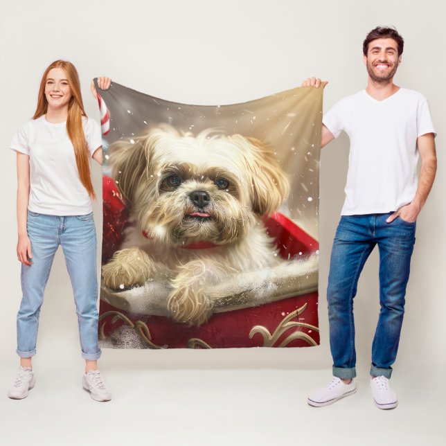 Malti Tzu Dog Christmas Festive Fleece Blanket (In Situ)