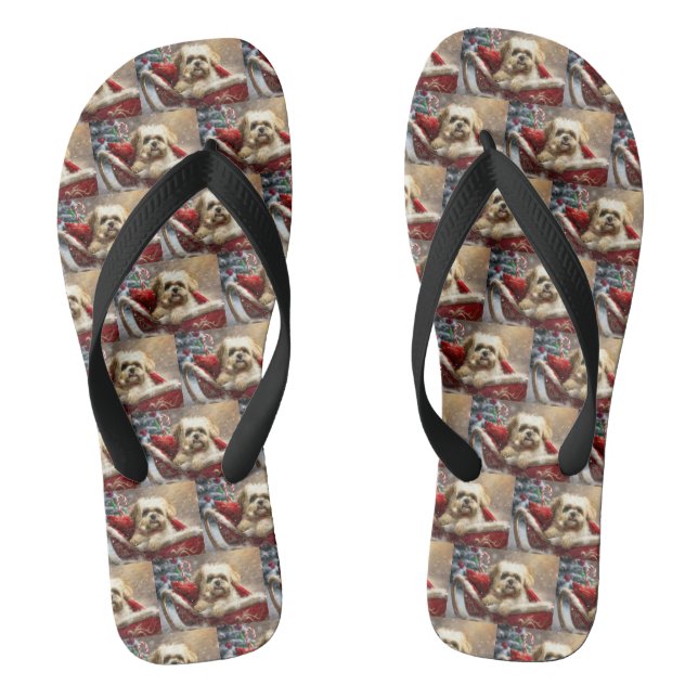 Malti Tzu Dog Christmas Festive Flip Flops (Footbed)