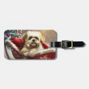Malti Tzu Dog Christmas Festive Luggage Tag