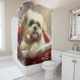 Malti Tzu Dog Christmas Festive Shower Curtain