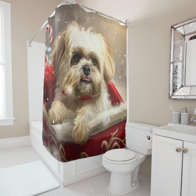Malti Tzu Dog Christmas Festive Shower Curtain (In Situ)