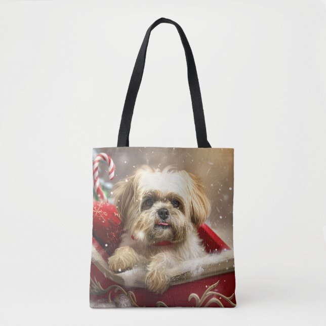 Malti Tzu Dog Christmas Festive Tote Bag (Front)