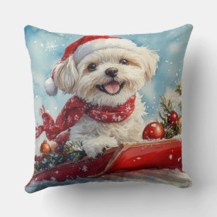 Malti Tzu  Dog in Sledge Let it Snow Christmas Cushion