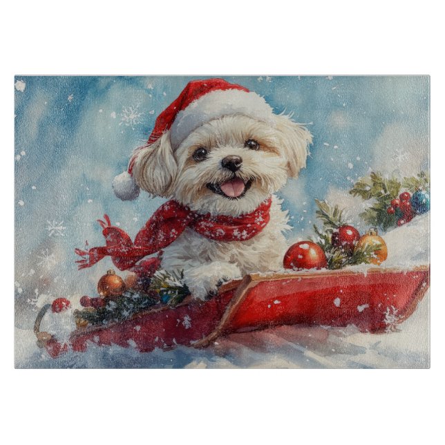 Malti Tzu  Dog in Sledge Let it Snow Christmas Cutting Board (Front)