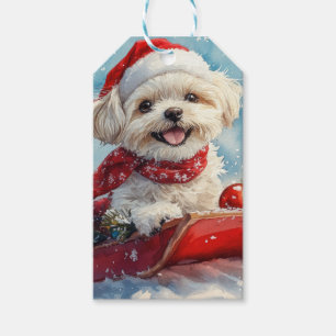 Malti Tzu Dog in Sledge Let it Snow Christmas Gift Tags